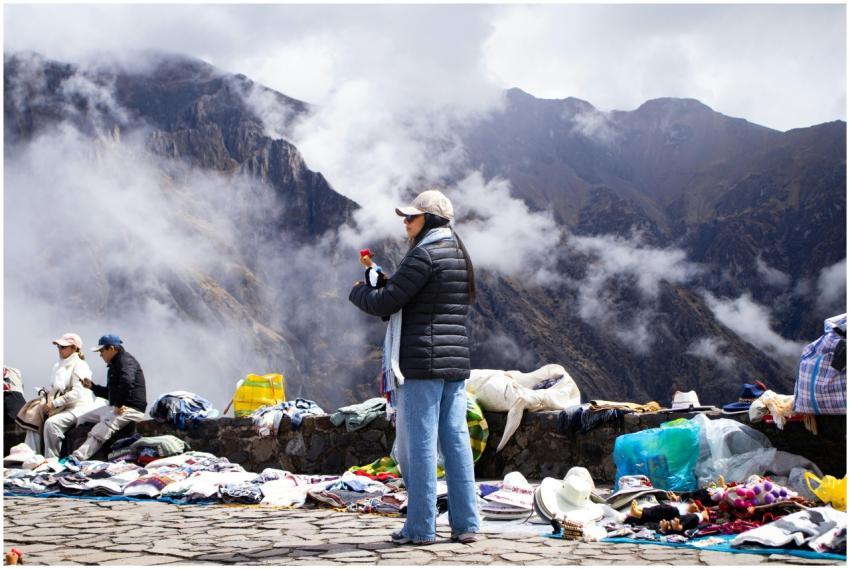A vibrant street market in the Andes with locals s