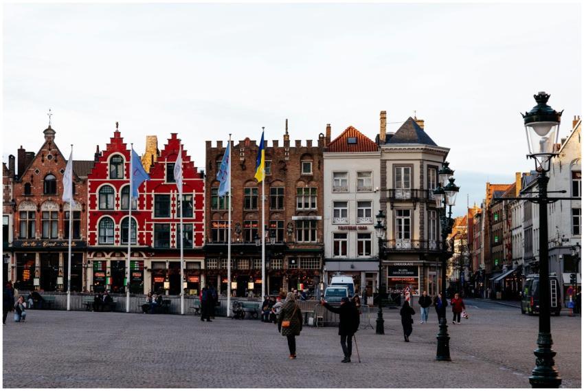 Colorful historic buildings in Bruges' Markt Squar