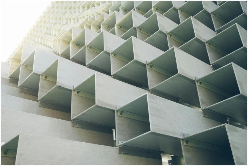 Close-up of a modern architectural installation wi