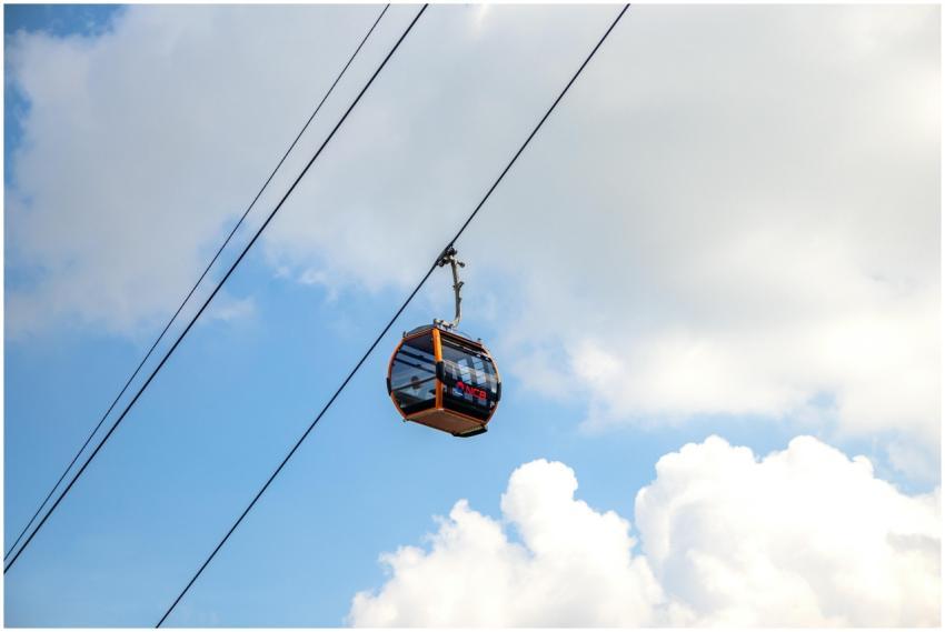 Scenic cable car journey with blue skies and cloud