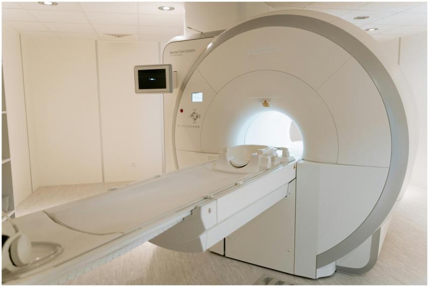 A state-of-the-art MRI scanner in a well-lit hospi