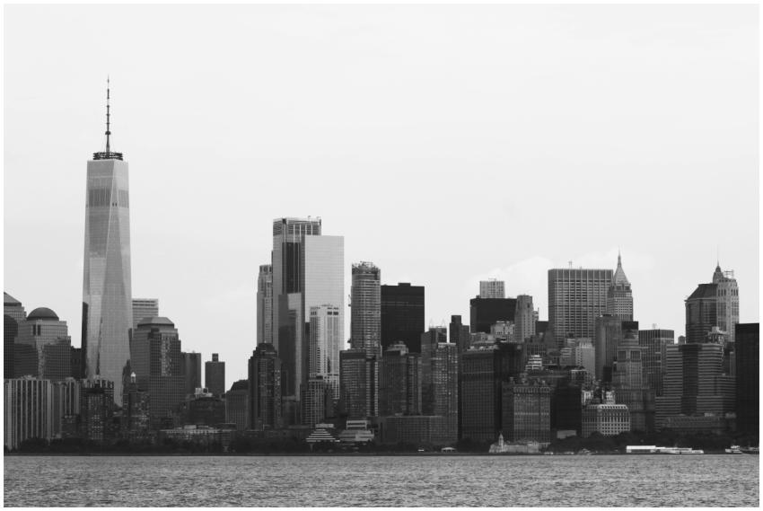 Dramatic black and white view of New York City's i
