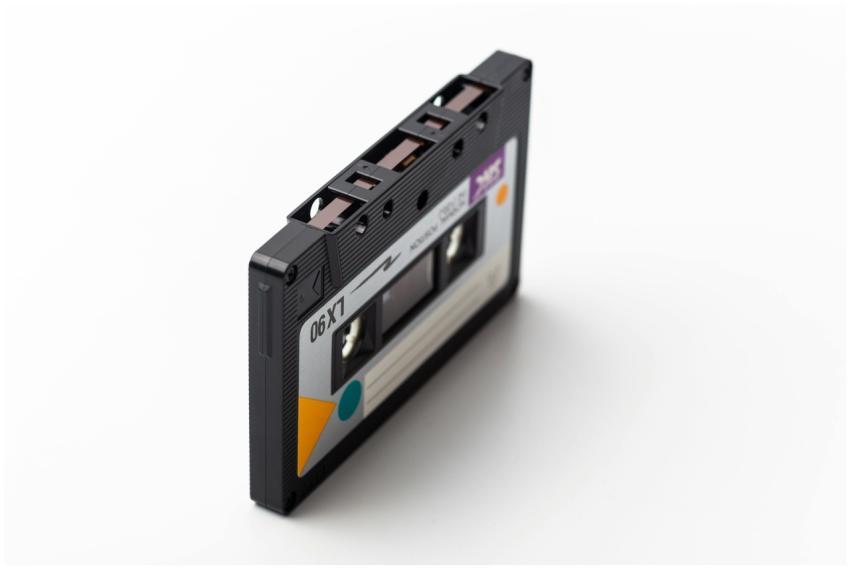 A classic retro cassette tape isolated on a white