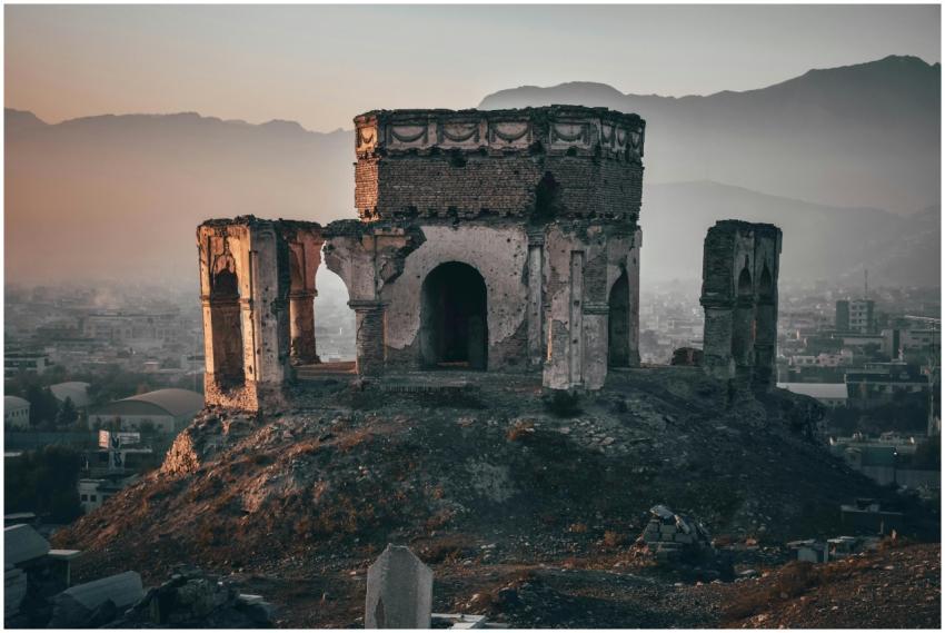 Aged ruins of King Nader Shah's tomb with a backdr