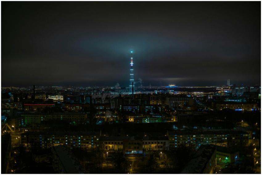 A stunning aerial view of Saint Petersburg at nigh
