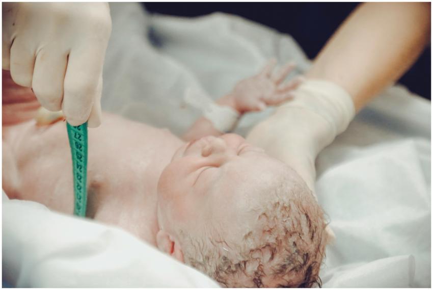 A newborn baby being measured by a medical profess