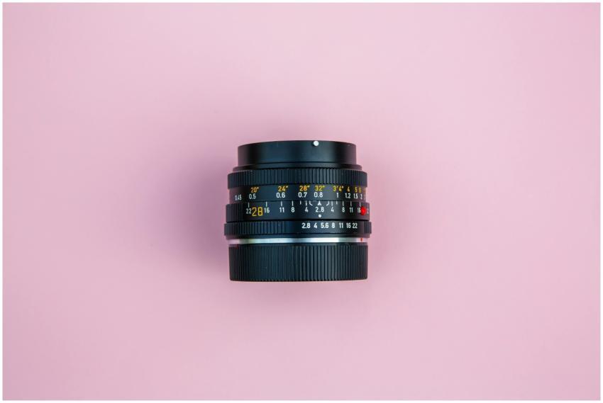 Top view of a vintage camera lens isolated on a so