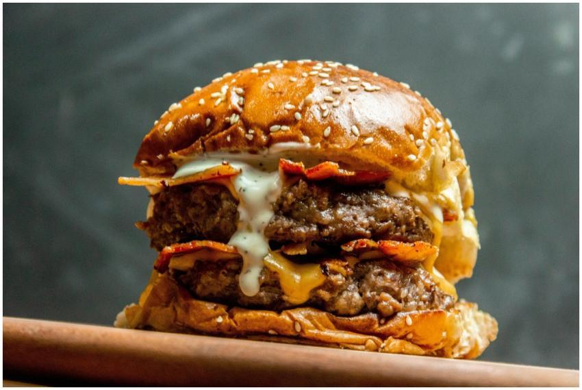 Mouth-watering double beef cheeseburger with bacon