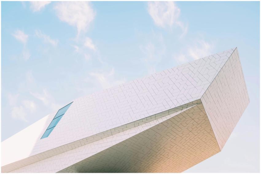 Abstract shot of modern architecture against a blu