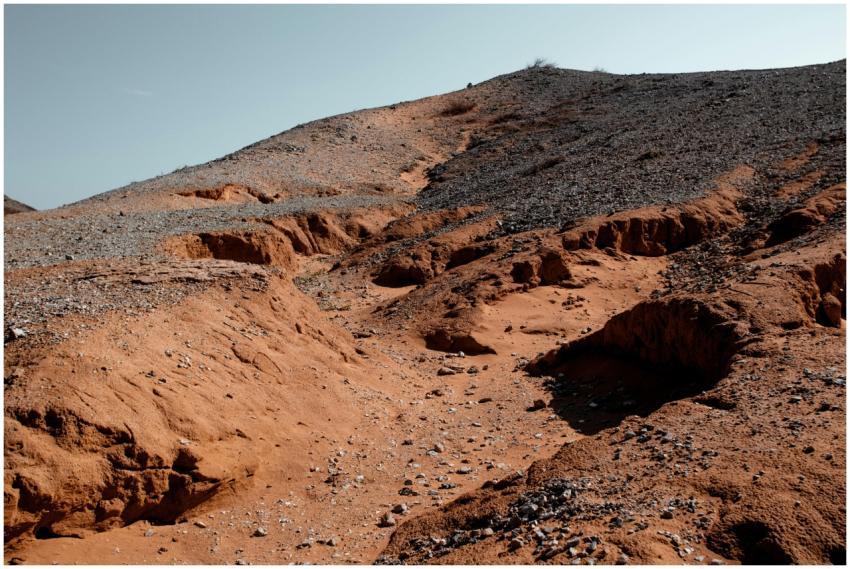 Explore a dry and rocky desert landscape with oran