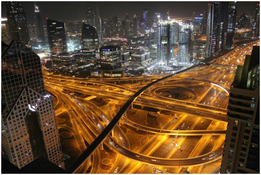 Stunning aerial view of Dubai's illuminated highwa