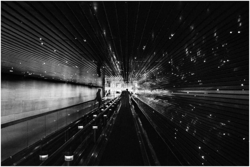 Artistic black and white photo of a futuristic tun