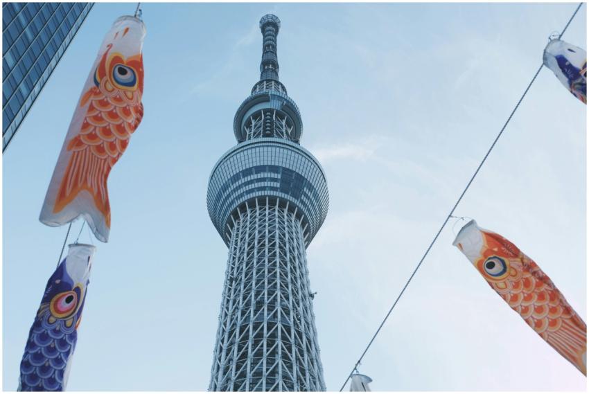 Colorful carp streamers decorate the Tokyo Skytree