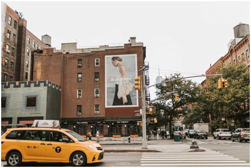 Vibrant street view in New York City featuring a B