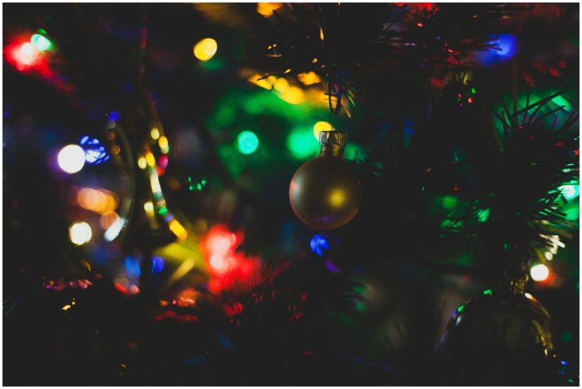 Close-up of colorful Christmas lights and ornament