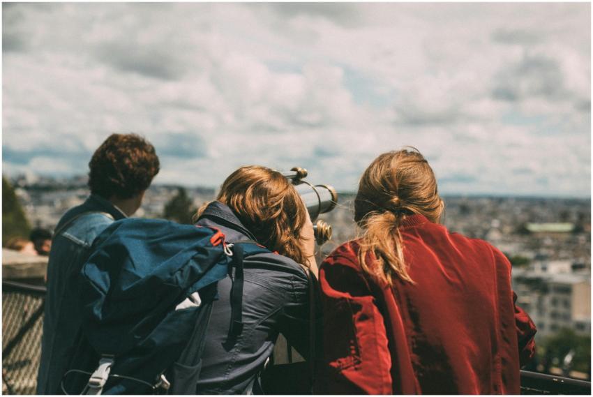 A group of young tourists exploring Paris views th