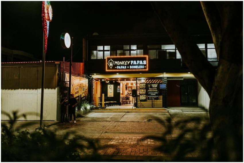 Cozy nighttime scene of the Monkey Papas restauran