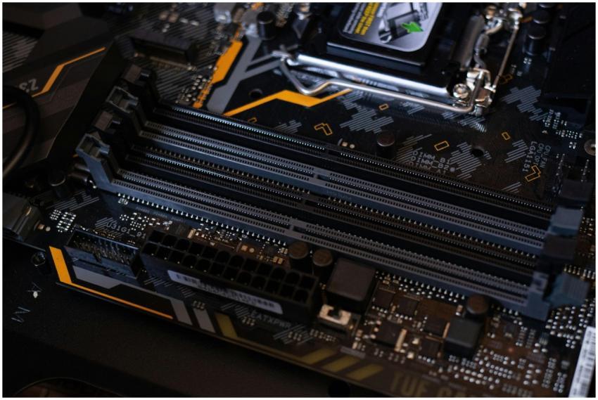 Detailed view of a computer motherboard showcasing