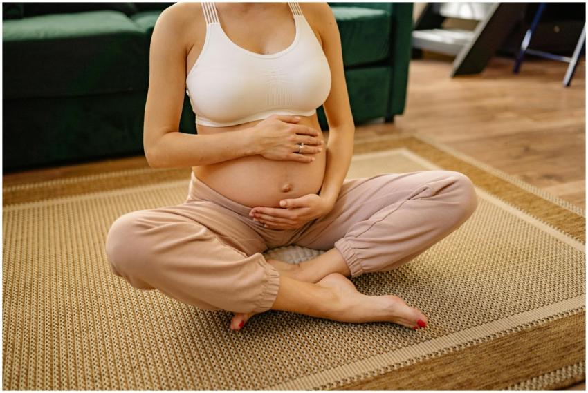 Expectant mother sitting in a serene setting pract