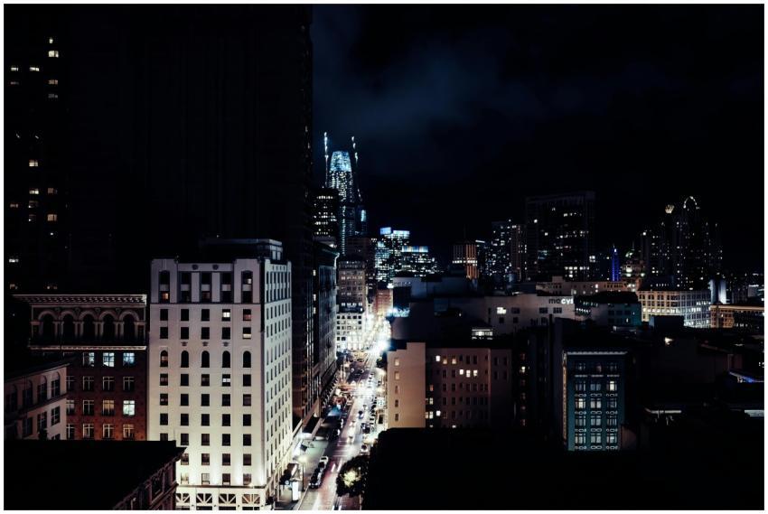 Captivating night view of a vibrant city skyline w