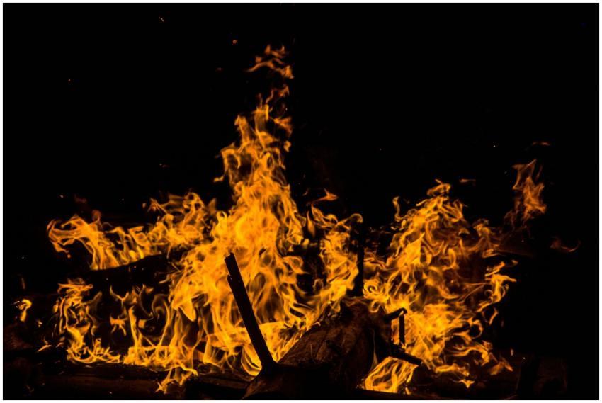 Dramatic capture of intense flames against a black