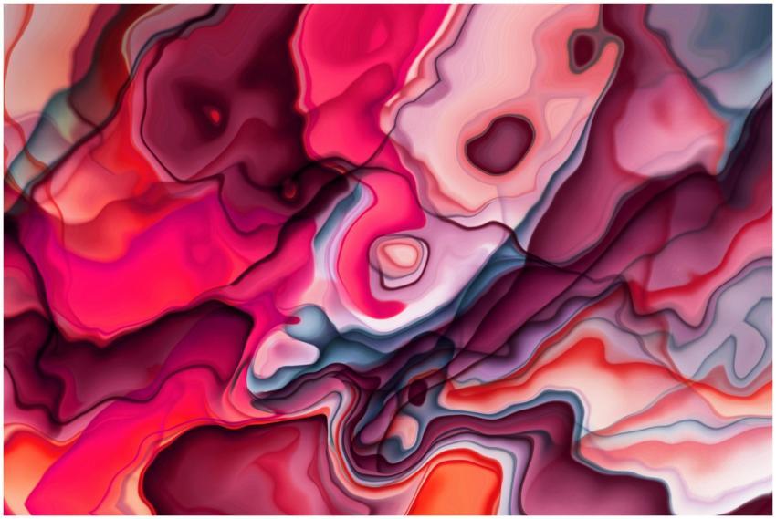 Dynamic abstract artwork featuring fluid shapes in