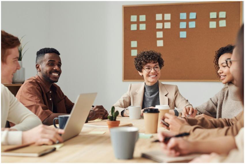 A diverse group of professionals collaborating dur