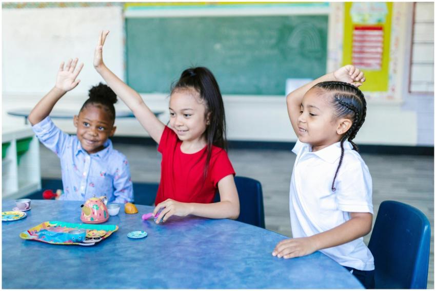 Three diverse children enjoying a fun learning act