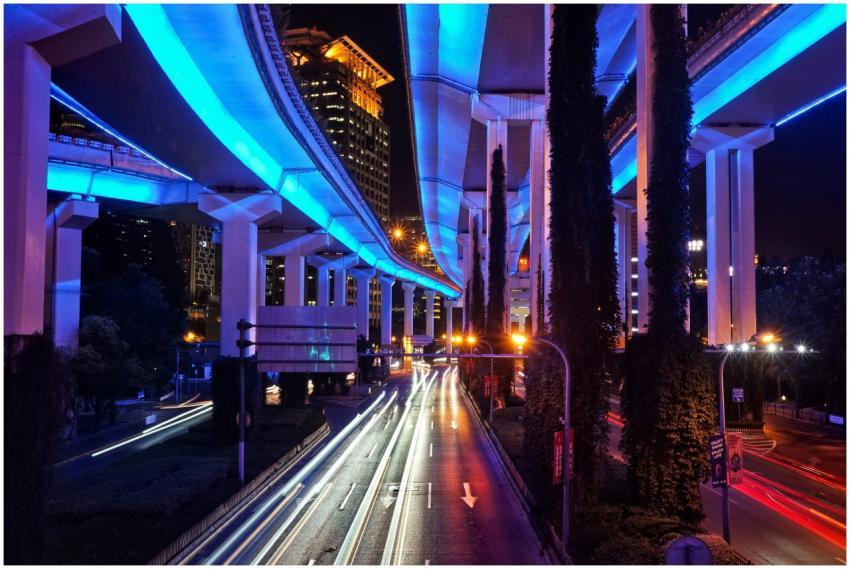 Long exposure of Shanghai's illuminated elevated h