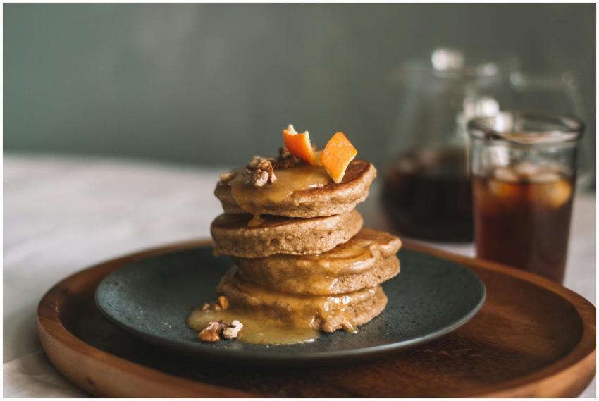 Delicious homemade pancakes served with syrup and