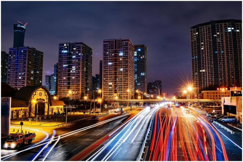 Vibrant long exposure night cityscape in Beijing s