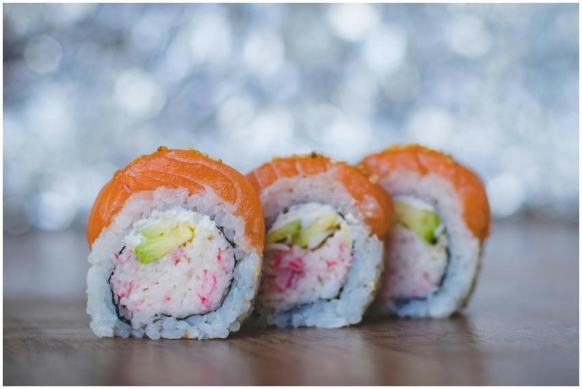 Delicious salmon sushi rolls with a vibrant and fr