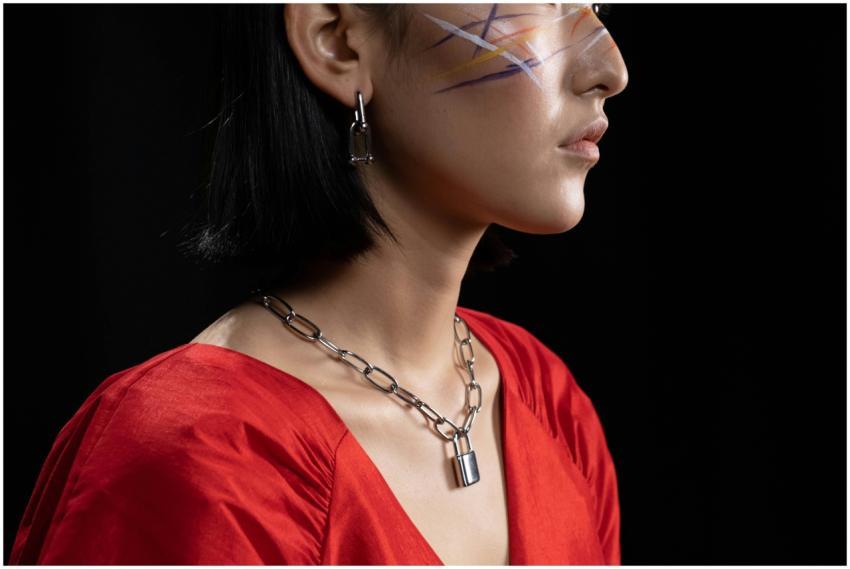 Artistic side profile portrait of a woman with fac