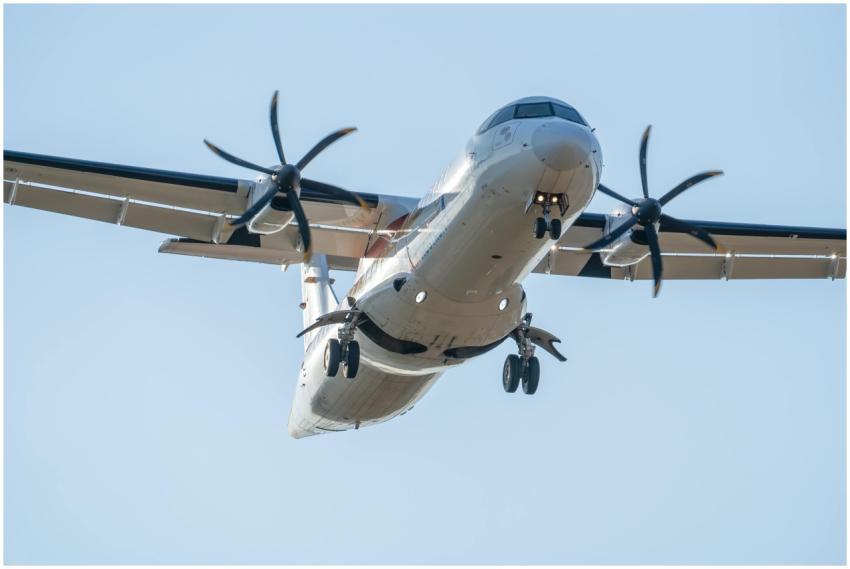 A close-up view of an ATR 72 aircraft approaching