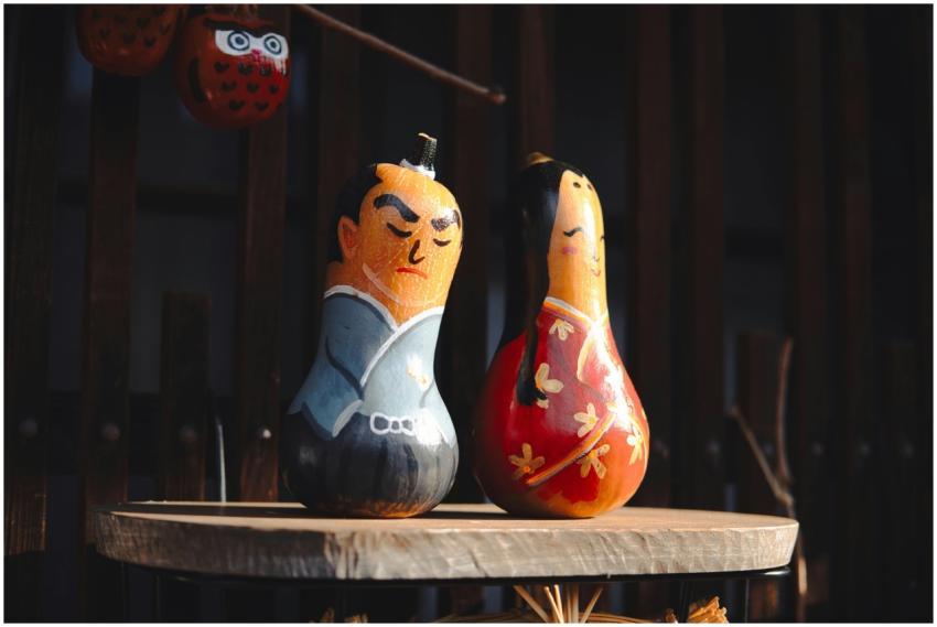 Colorful painted gourds depicting traditional Japa