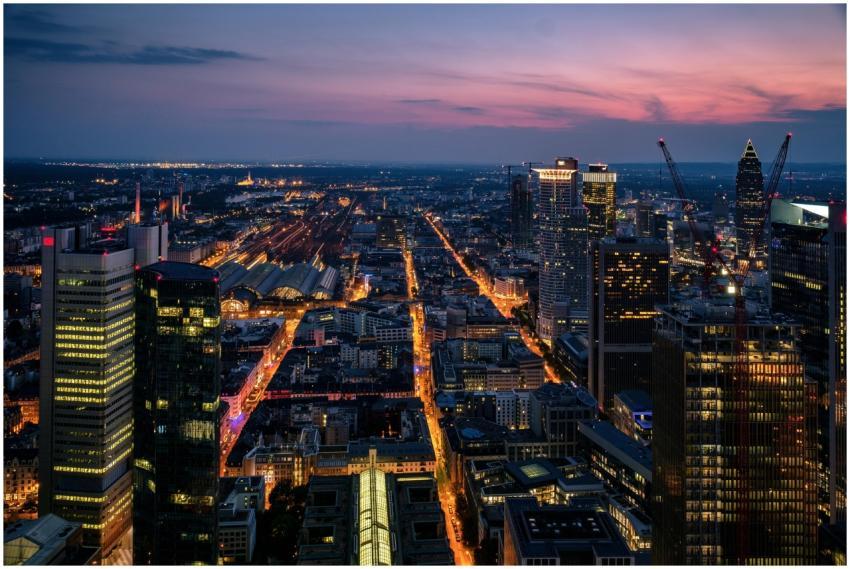 Aerial view of Frankfurt's modern skyline illumina
