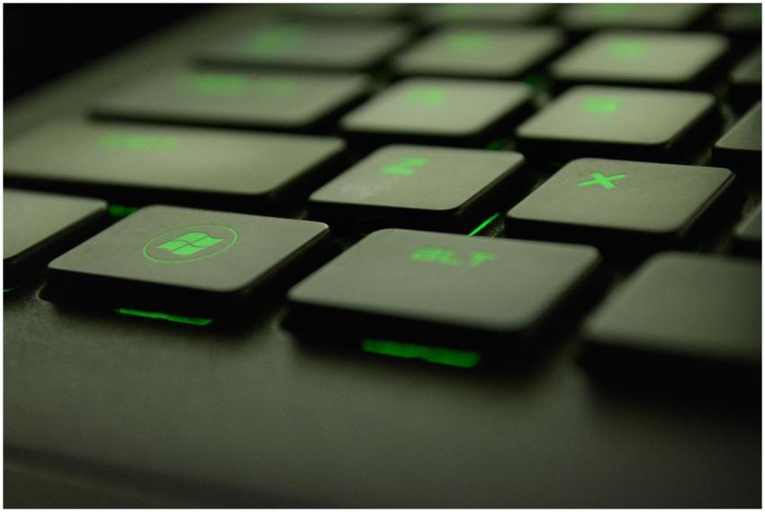 Detailed view of illuminated backlit keyboard keys
