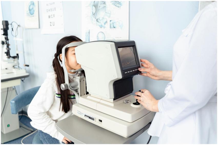 A child undergoing an eye exam in a modern optomet