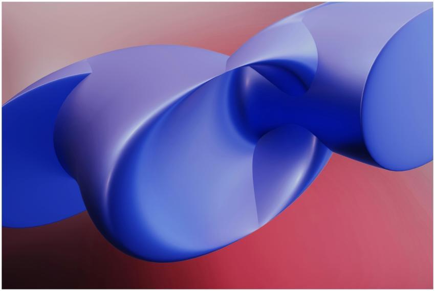 A dynamic abstract 3D blue shape on a warm gradien