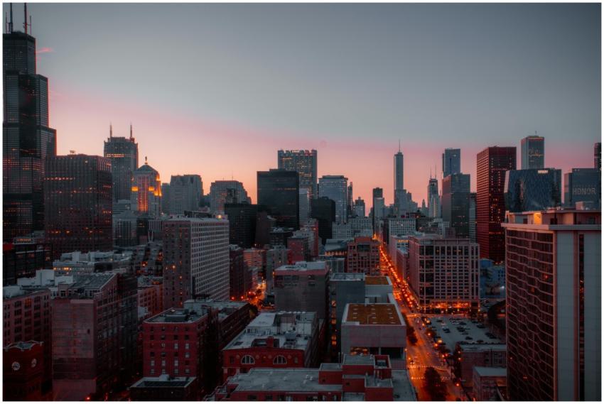 Stunning view of Chicago's skyline during sunset,