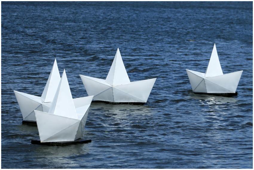 Paper Boat Sculptures Floating