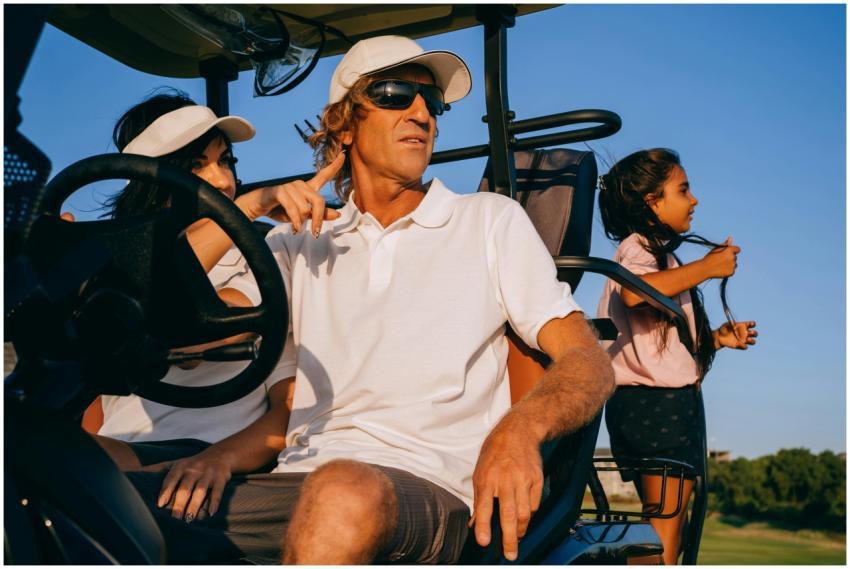A family enjoying leisure time together in a golf