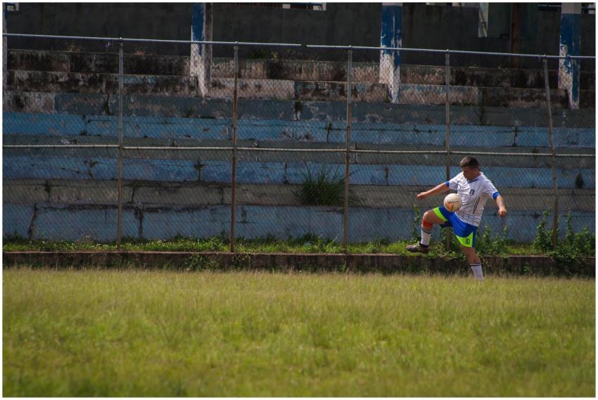 Soccer player in action on a grassy field, showcas