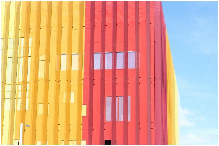 Colorful modern facade in Guatemala City showcasin