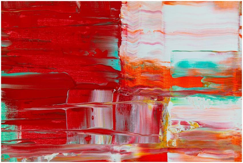 Bright, colorful abstract painting with dominant r