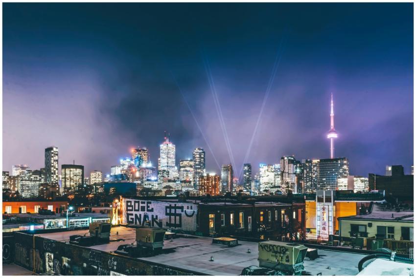 A stunning night view of Toronto's skyline featuri