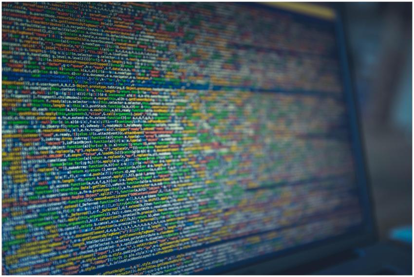 A detailed view of colorful source code displayed