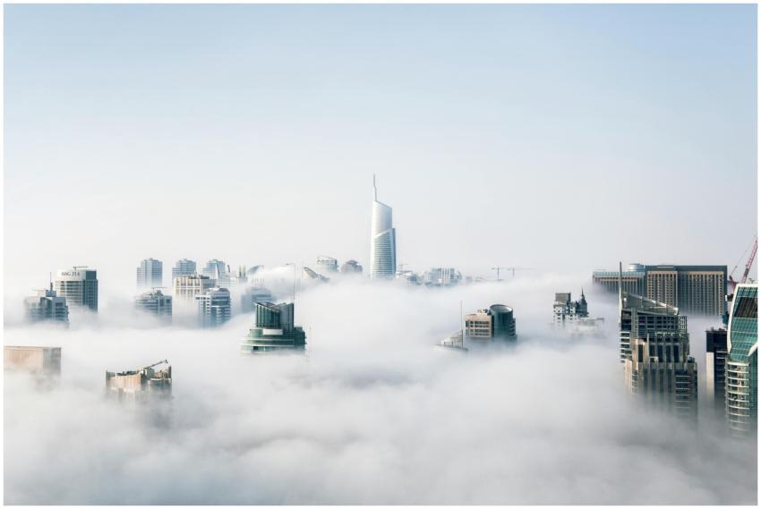 A stunning view of Dubai skyscrapers emerging thro