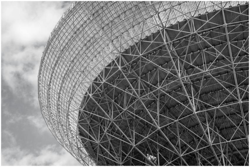 Geometric black and white photo of a futuristic st