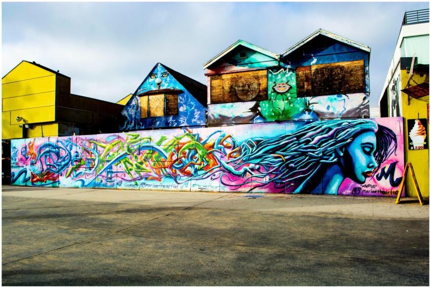 Colorful graffiti mural on a street wall in Los An